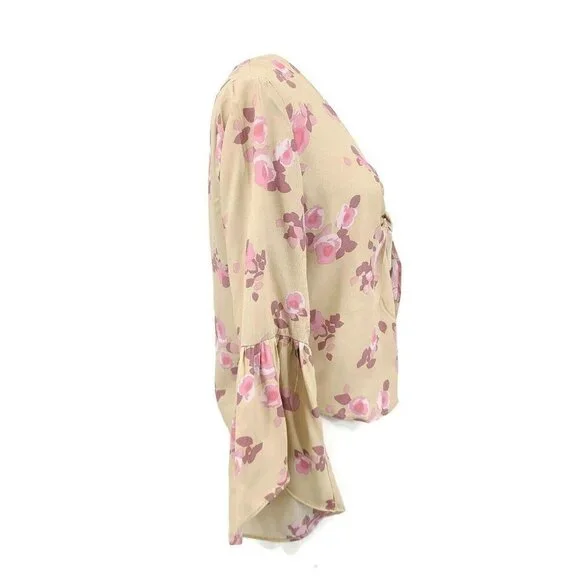 New Flynn Skye Knot Your Business Top Womens XS Pink Dreams Floral Bell Sleeves - Picture 4 of 6